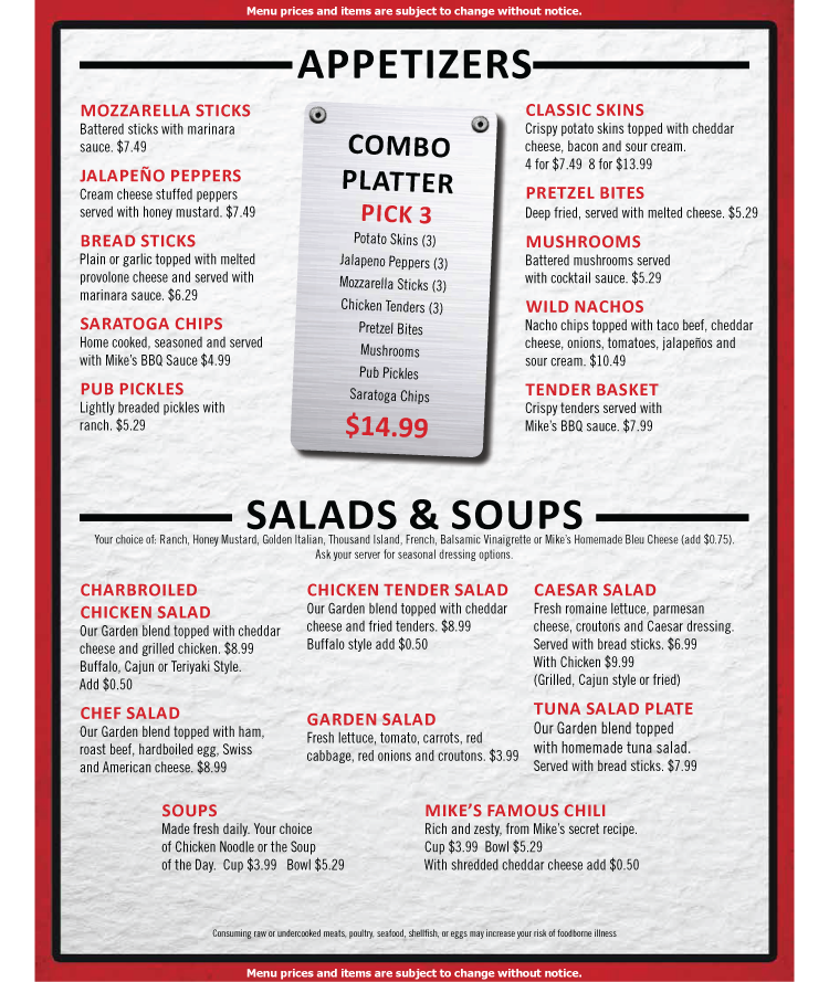 appetizer menu page