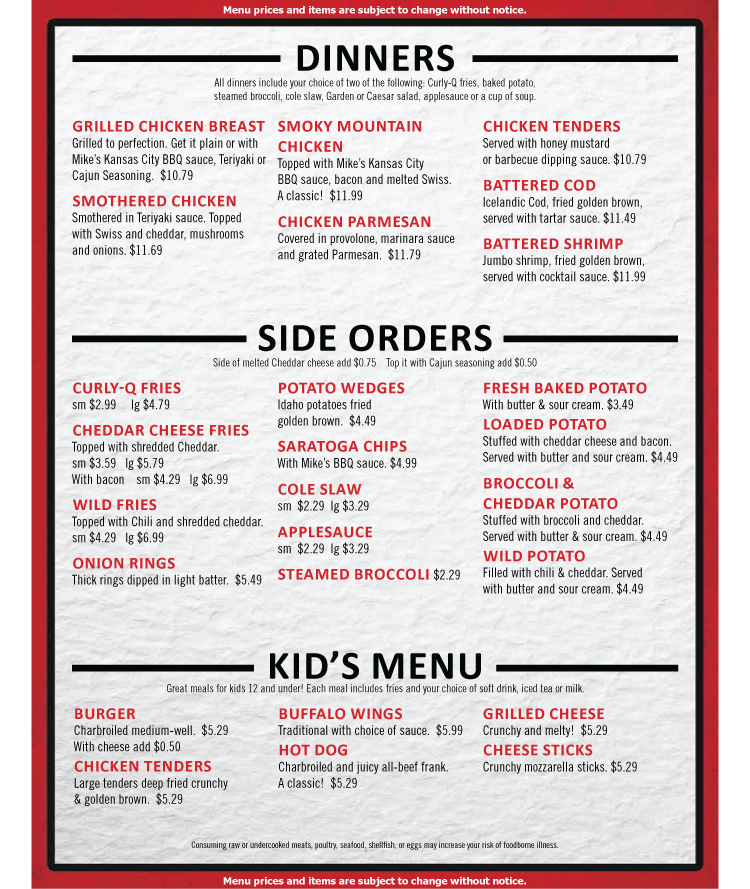 Menu dinners page